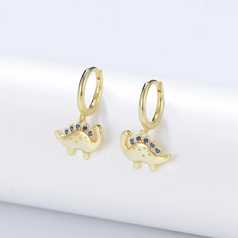 Blue Zircon Dinosaur Silver Drop Earrings for Women