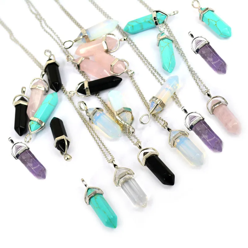 Bullet Shape Natural Stone Real Amethyst Necklaces Turquoise Crystal Stone Quartz Pendants Necklaces For Female