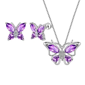 Butterfly Jewelry Set Birthstone February Amethyst Women Girls Birthday Gift