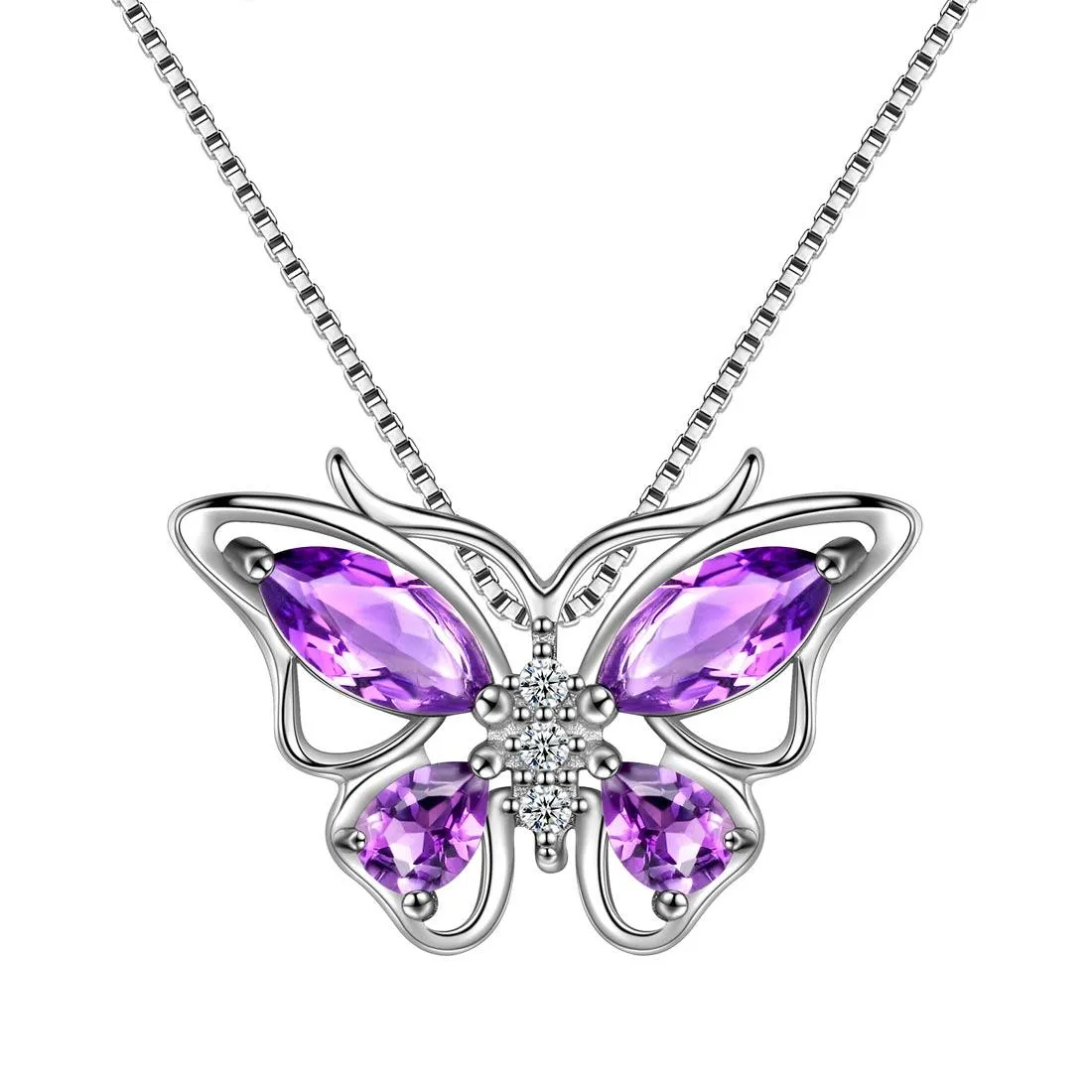 Butterfly Pendant Necklace Birthstone February Amethyst Women Girls Jewelry Birthday Gift