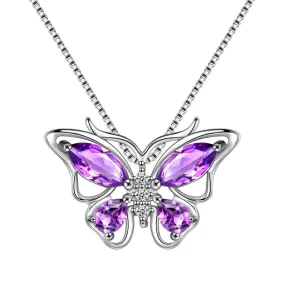 Butterfly Pendant Necklace Birthstone February Amethyst Women Girls Jewelry Birthday Gift