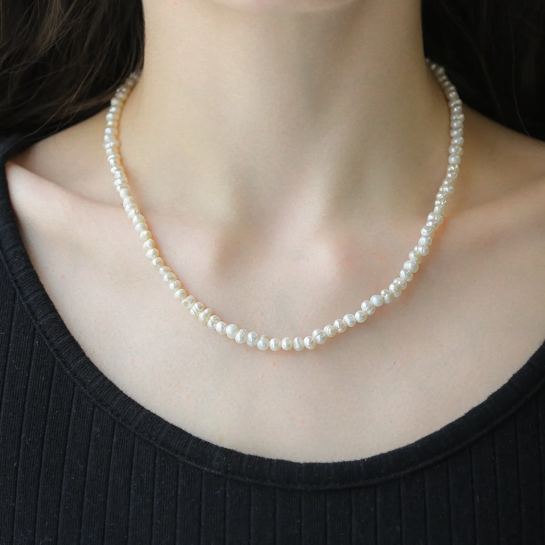 Capri GOLD Necklace Dainty Rice Baroque Freshwater Pearl Choker Necklace