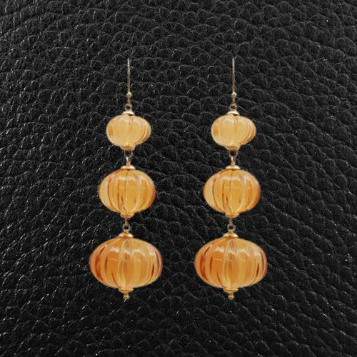 Carved Citrine Dangle Earrings