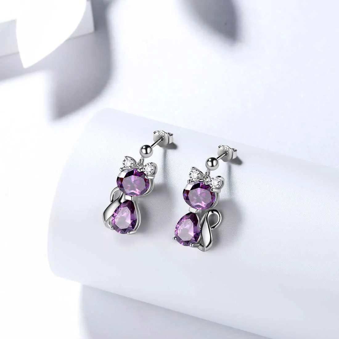 Cat Birthstone February Amethyst Necklace Earring Jewelry Set Women Girls Birthday Gift