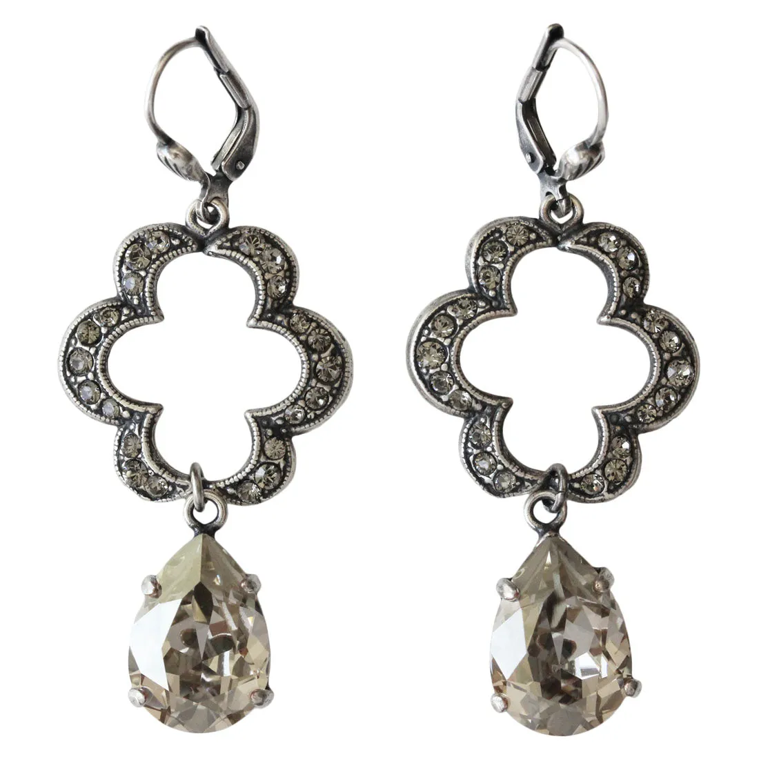 Catherine Popesco Sterling Silver Scallop Teardrop Chandelier Statement Crystal Earrings, LE163 Shade