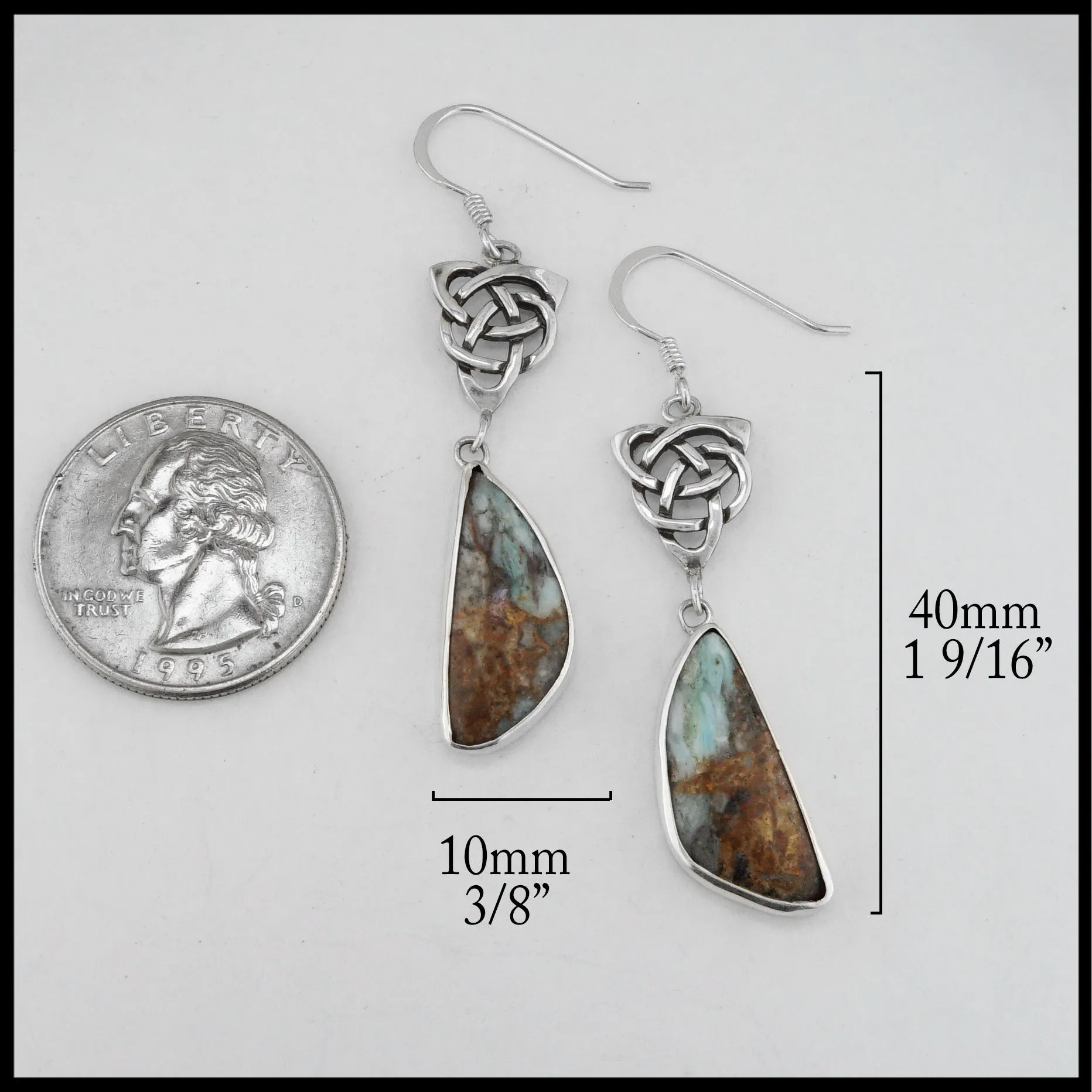 Celtic Knot Drop Earrings with Peruvian Opal