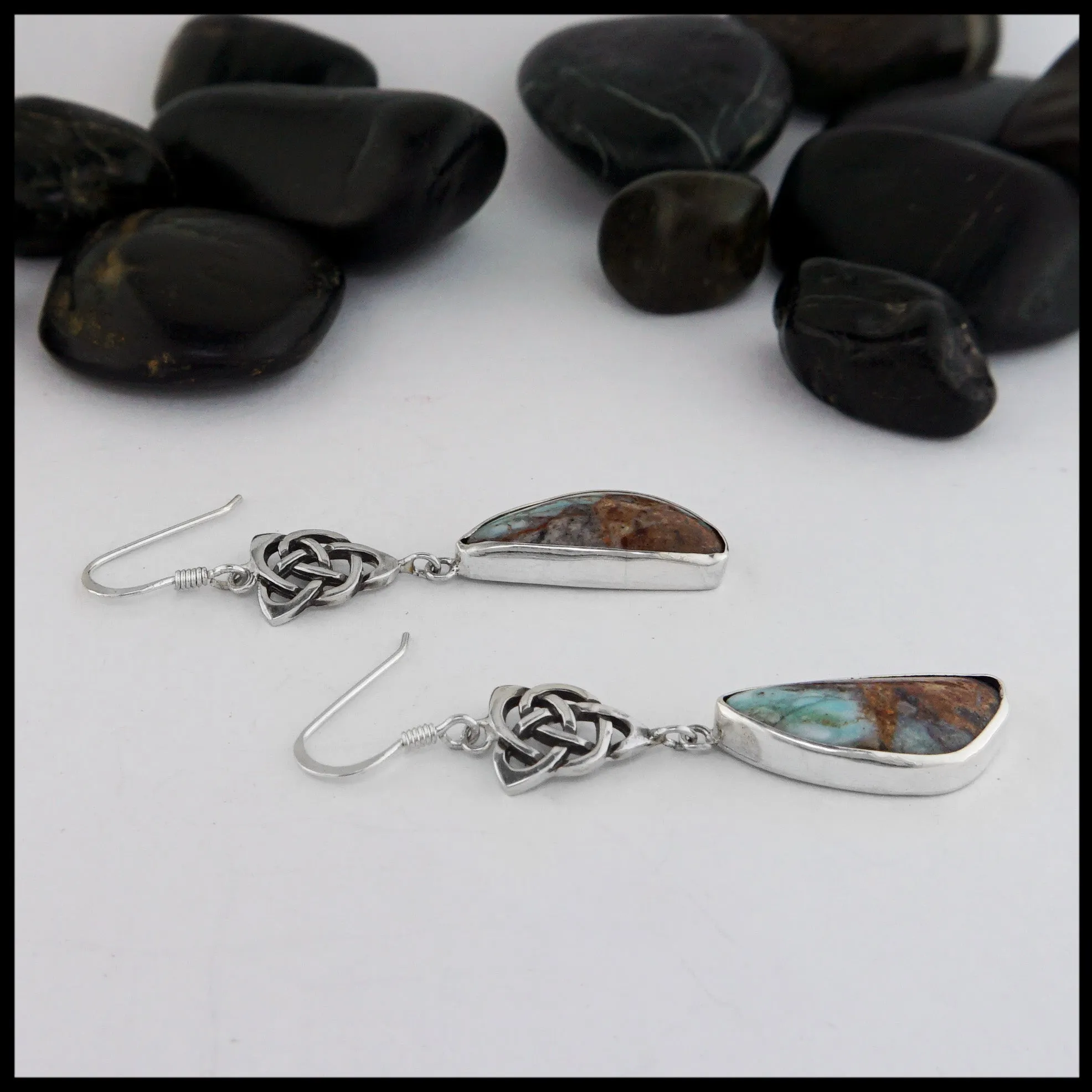 Celtic Knot Drop Earrings with Peruvian Opal