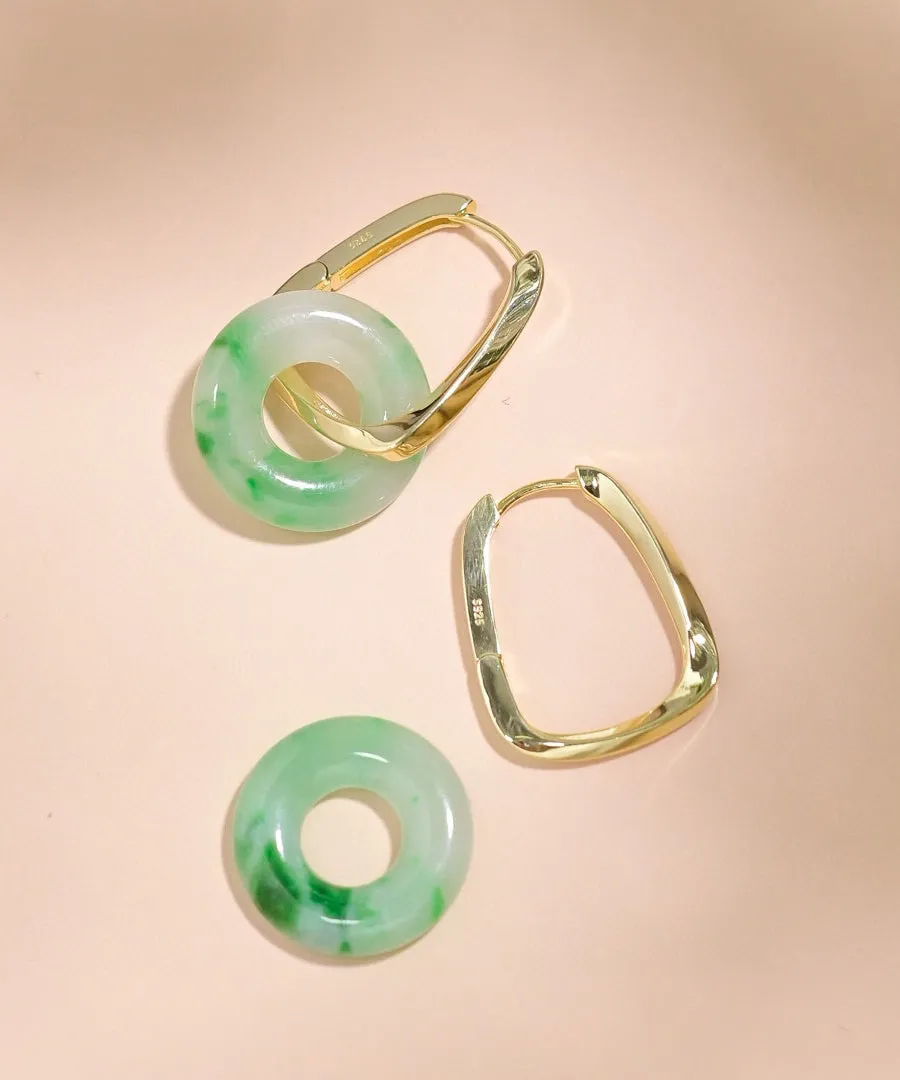 Chic Green Sterling Silver Overgild Jade Hoop Earrings