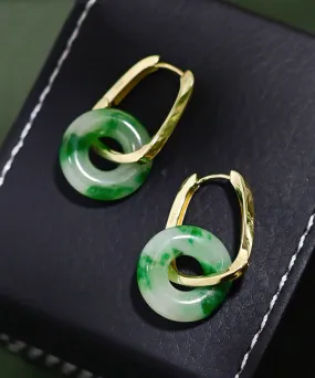 Chic Green Sterling Silver Overgild Jade Hoop Earrings