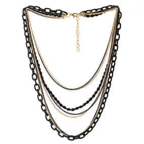 Choker Collar Statement Necklace Waterfall Multi-Strand Black Gold Chains with Gem Stone Bead String