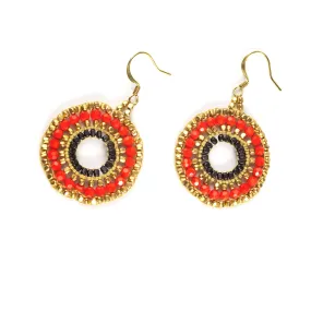 Circle Orange Beads Brass Earrings