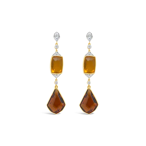 Citrine & Diamond Dangle Estate Earrings