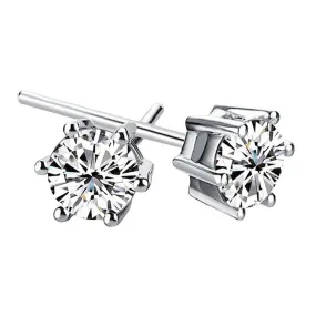 Classic Six Prongs Round Zircon Silver Studs Earrings for Women