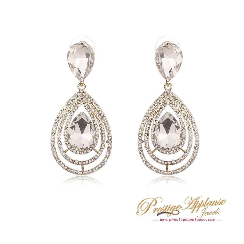 Clear Zircon Trendy Tear drop Crystal 18k Gold plate Cocktail Party Earring