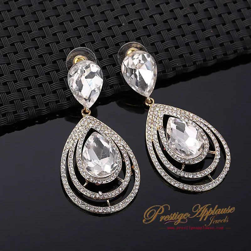 Clear Zircon Trendy Tear drop Crystal 18k Gold plate Cocktail Party Earring