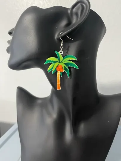 Coconut Palm Tree Dangle Earrings | Beach Theme Jewelry Earrings