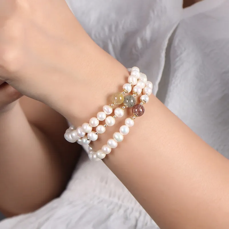 Colorful Crystal and Baroque Pearl Asymmetric Bracelet for Women from Planderful Collection