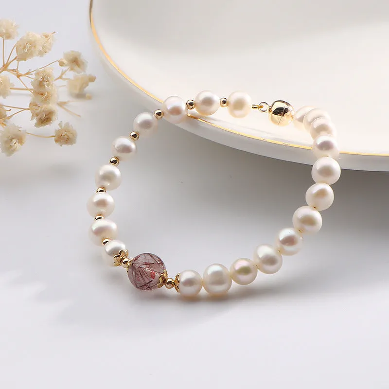 Colorful Crystal and Baroque Pearl Asymmetric Bracelet for Women from Planderful Collection