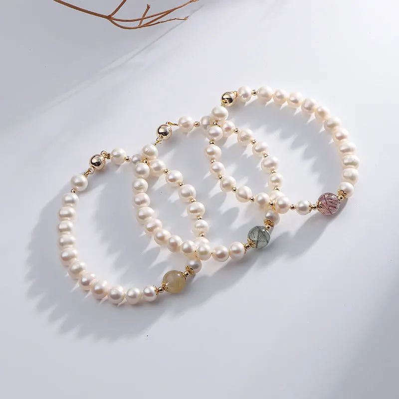 Colorful Crystal and Baroque Pearl Asymmetric Bracelet for Women from Planderful Collection