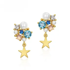 Colourful Gemstones Star Sterling Silver Drop Earrings