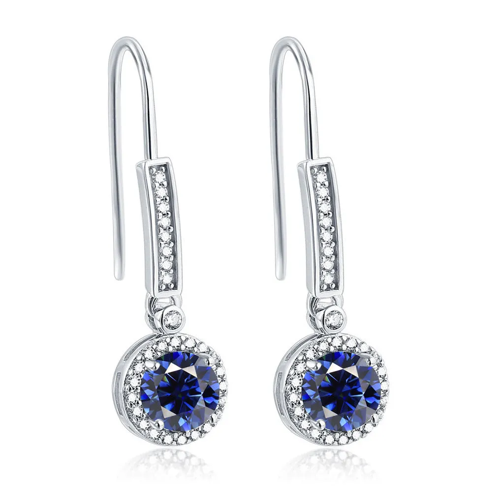 Colourful Round Zircon Silver Drop Earrings for Women