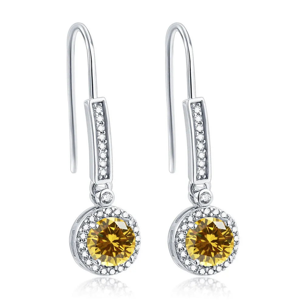 Colourful Round Zircon Silver Drop Earrings for Women