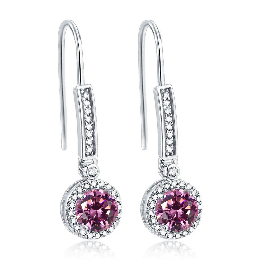 Colourful Round Zircon Silver Drop Earrings for Women