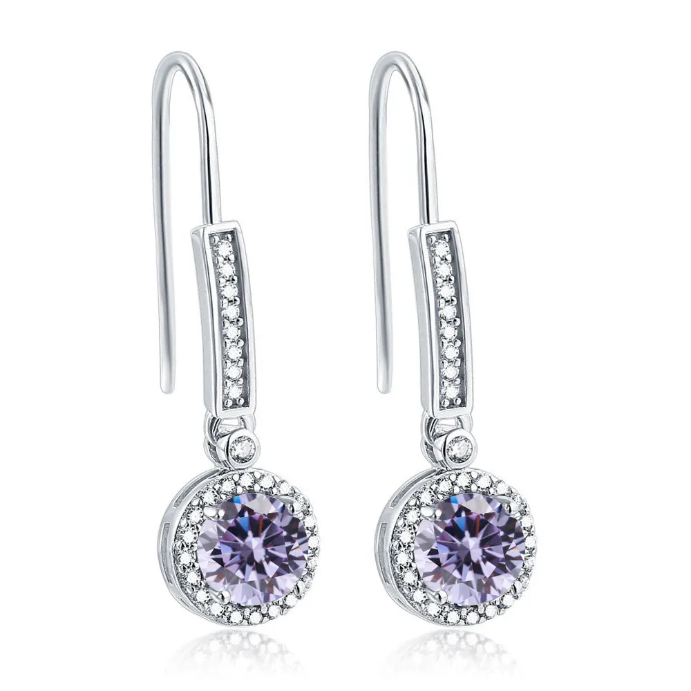 Colourful Round Zircon Silver Drop Earrings for Women