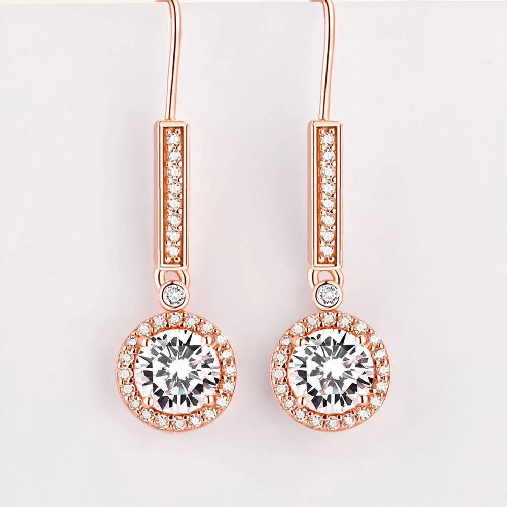 Colourful Round Zircon Silver Drop Earrings for Women