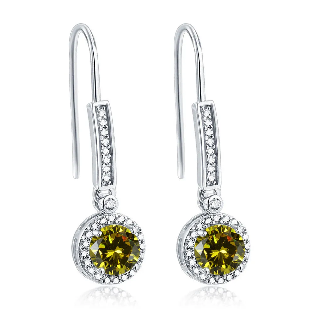 Colourful Round Zircon Silver Drop Earrings for Women