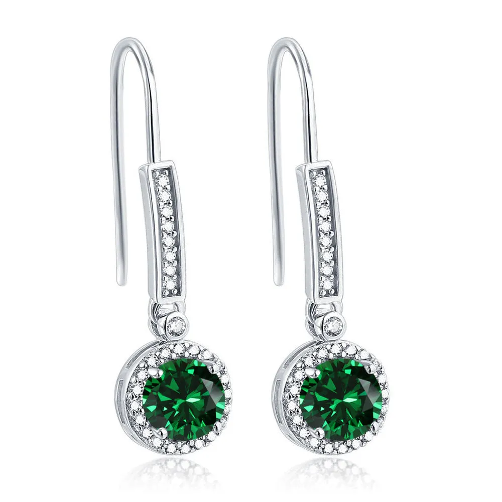 Colourful Round Zircon Silver Drop Earrings for Women