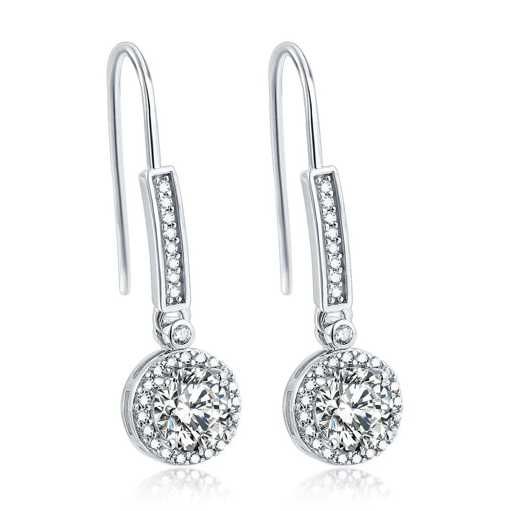 Colourful Round Zircon Silver Drop Earrings for Women