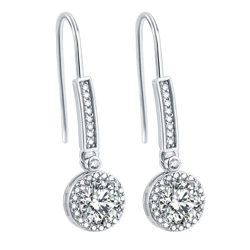 Colourful Round Zircon Silver Drop Earrings for Women