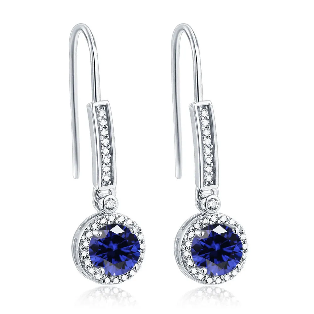 Colourful Round Zircon Silver Drop Earrings for Women