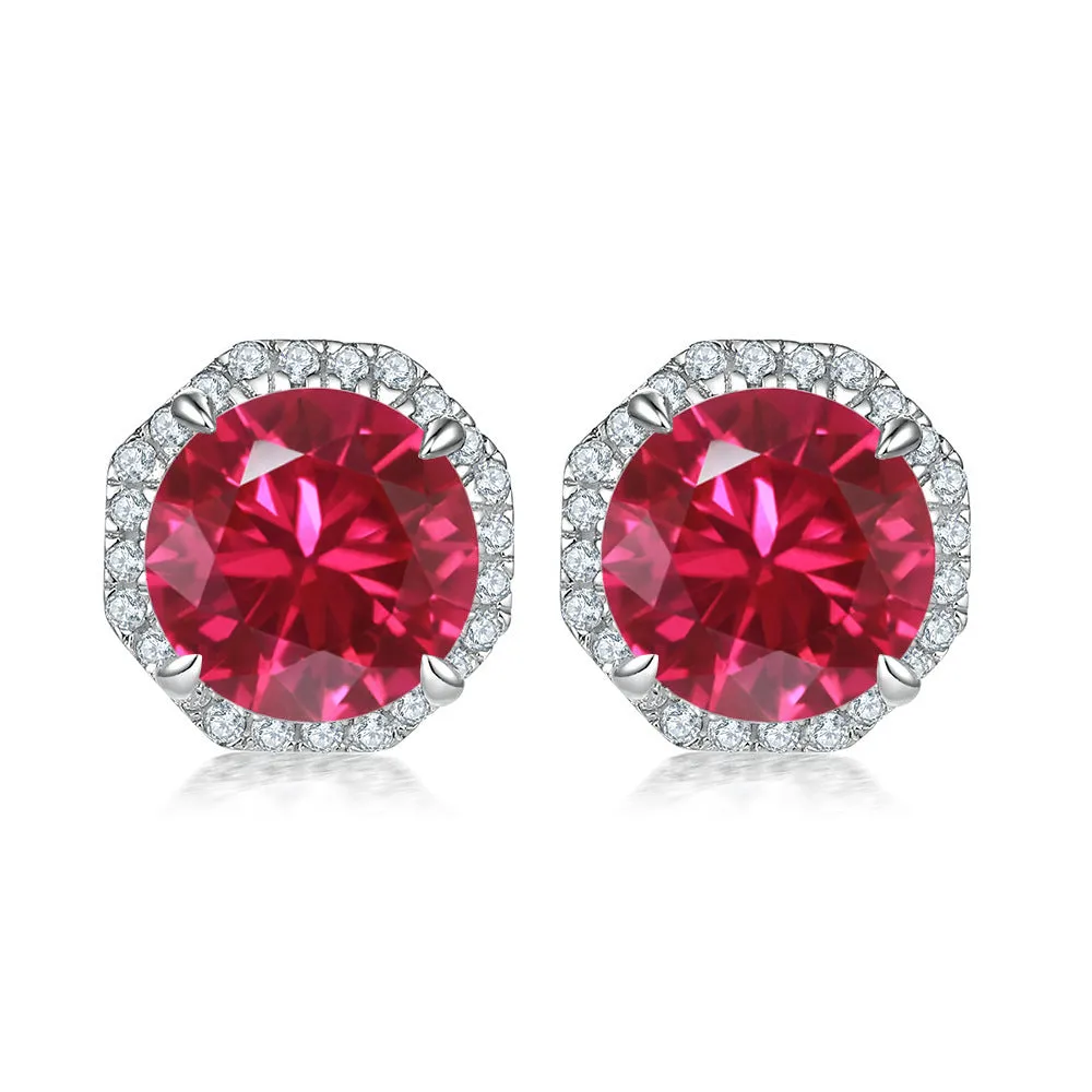 Colourful Round Zircon Soleste Halo Silver Studs Earrings for Women