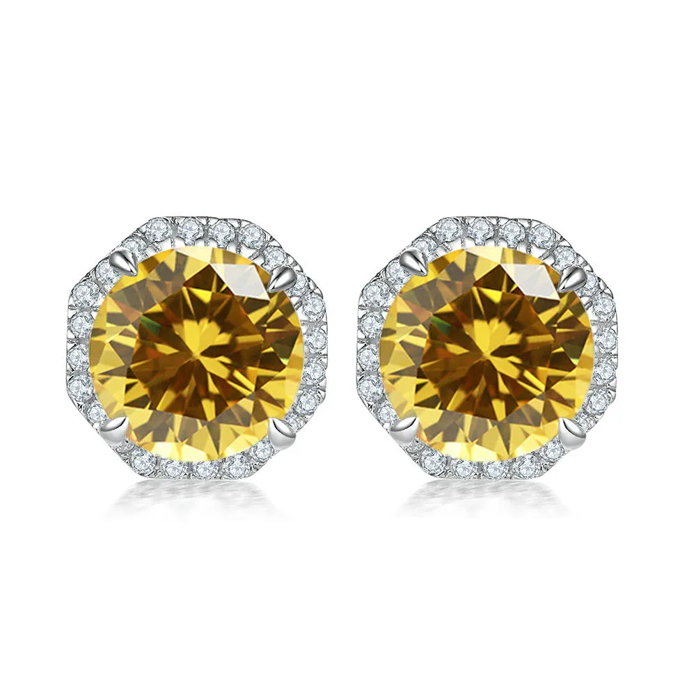 Colourful Round Zircon Soleste Halo Silver Studs Earrings for Women