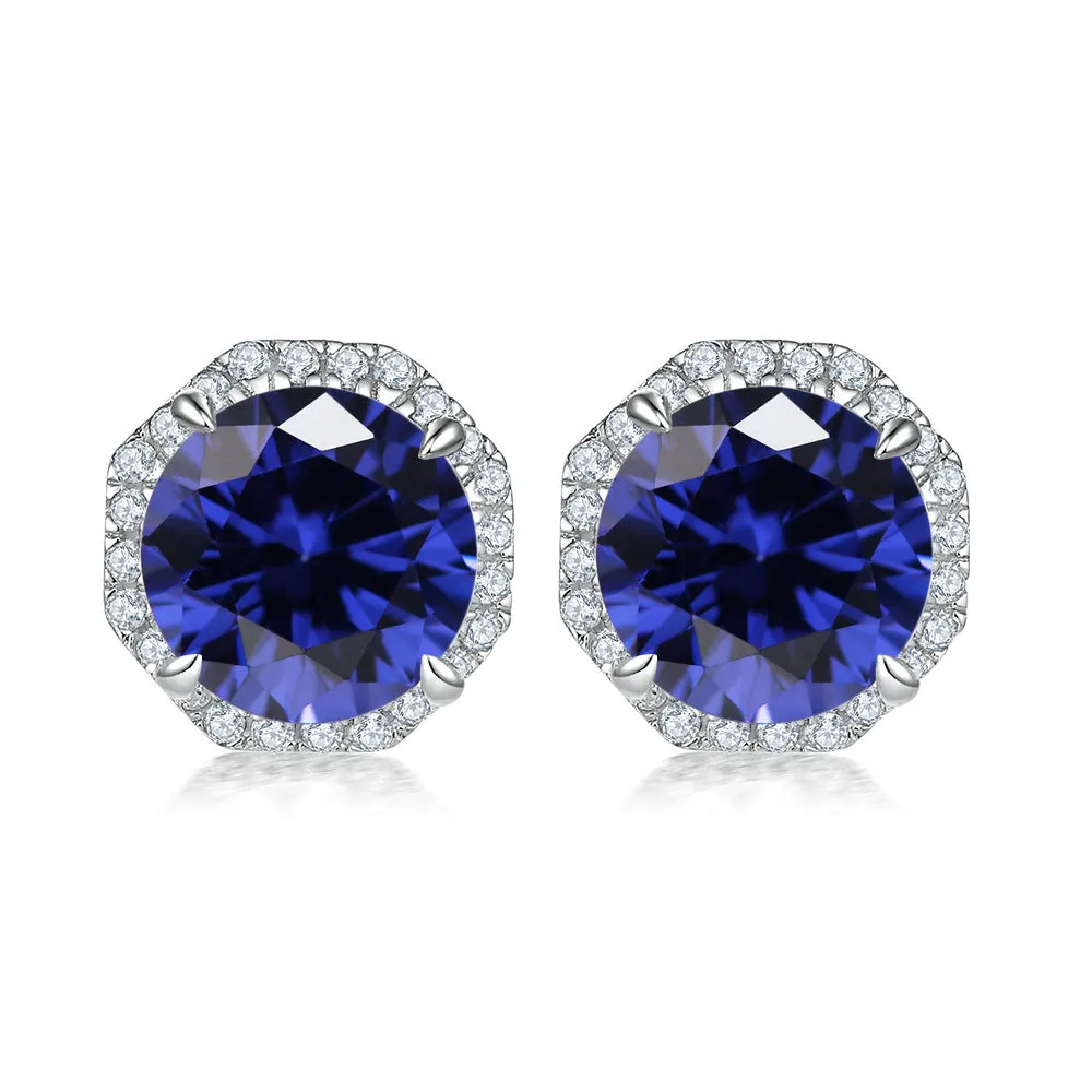 Colourful Round Zircon Soleste Halo Silver Studs Earrings for Women