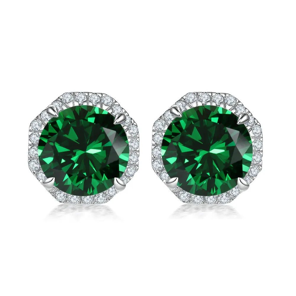 Colourful Round Zircon Soleste Halo Silver Studs Earrings for Women