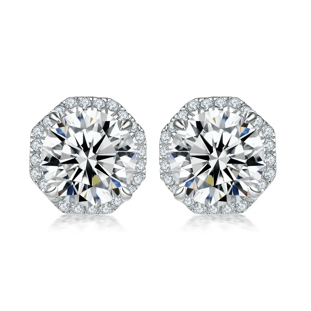 Colourful Round Zircon Soleste Halo Silver Studs Earrings for Women