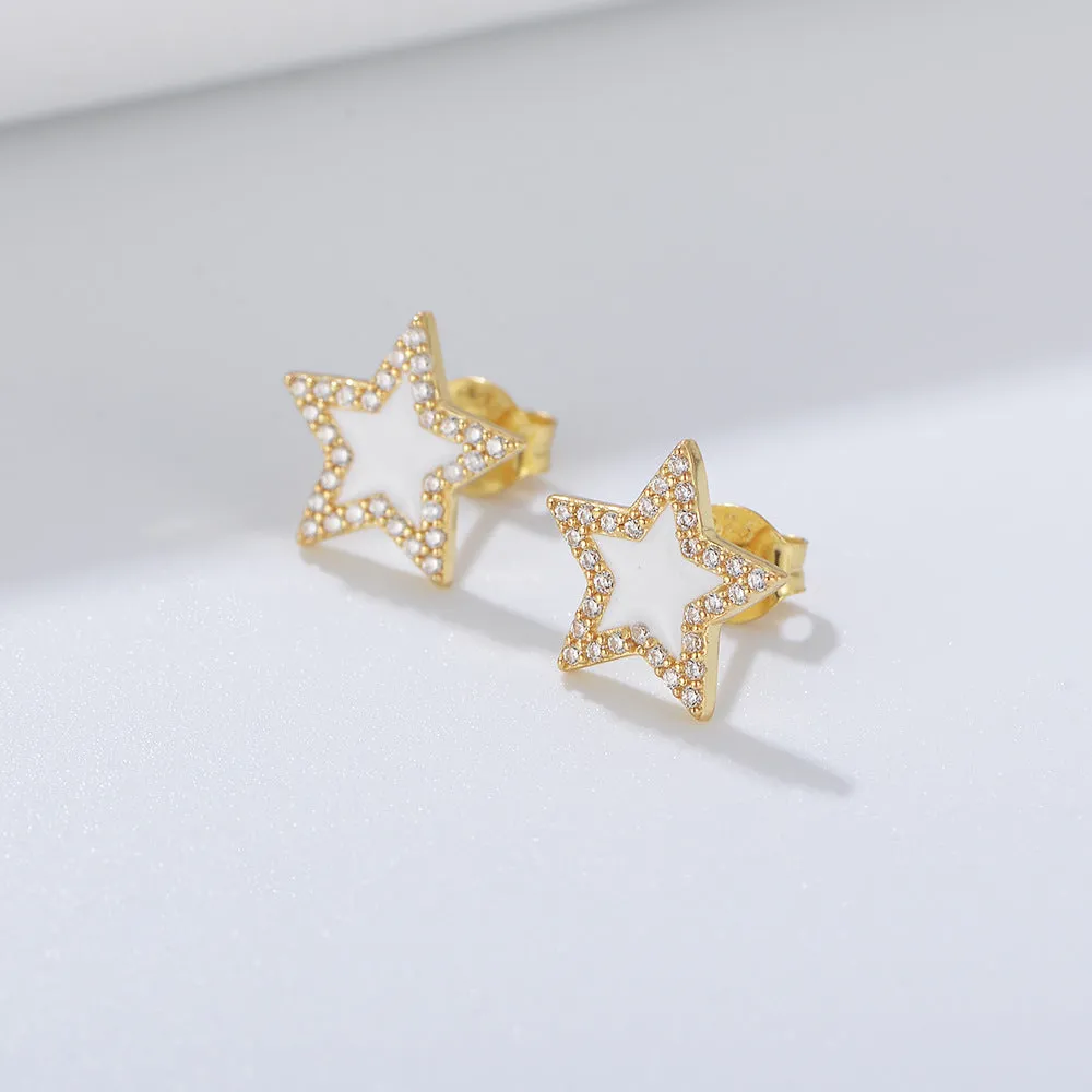 Colourful Star with Zircon Silver Studs Earrings for Women