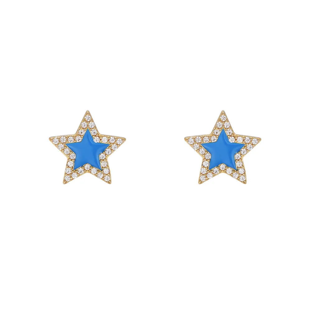 Colourful Star with Zircon Silver Studs Earrings for Women