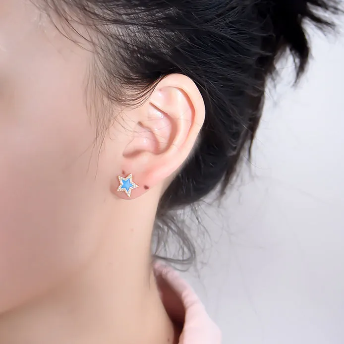 Colourful Star with Zircon Silver Studs Earrings for Women