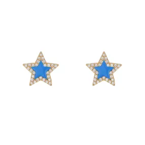 Colourful Star with Zircon Silver Studs Earrings for Women