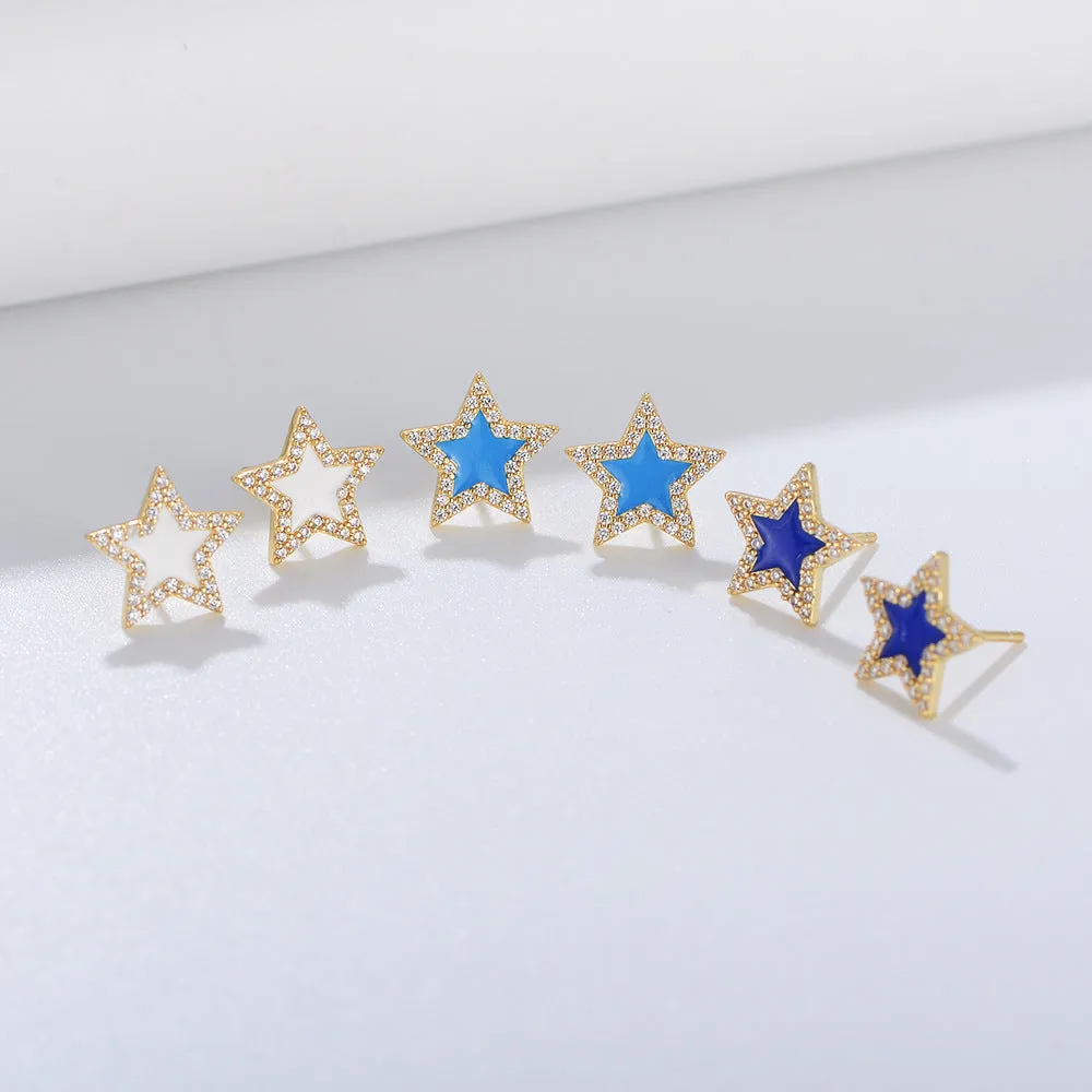 Colourful Star with Zircon Silver Studs Earrings for Women