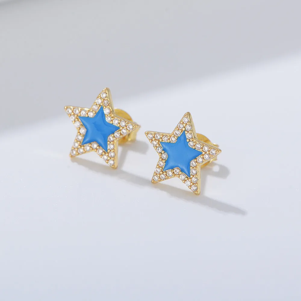 Colourful Star with Zircon Silver Studs Earrings for Women