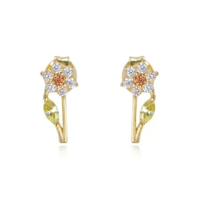 Colourful Zircon Flower Silver Studs Earrings for Women