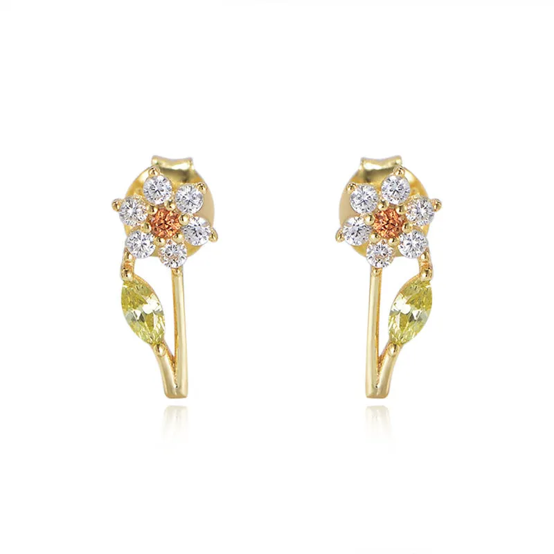 Colourful Zircon Flower Silver Studs Earrings for Women