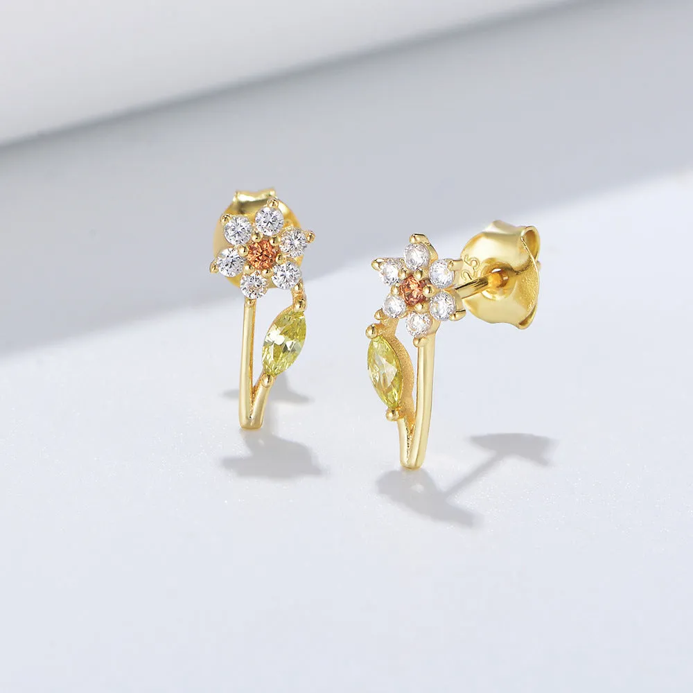 Colourful Zircon Flower Silver Studs Earrings for Women