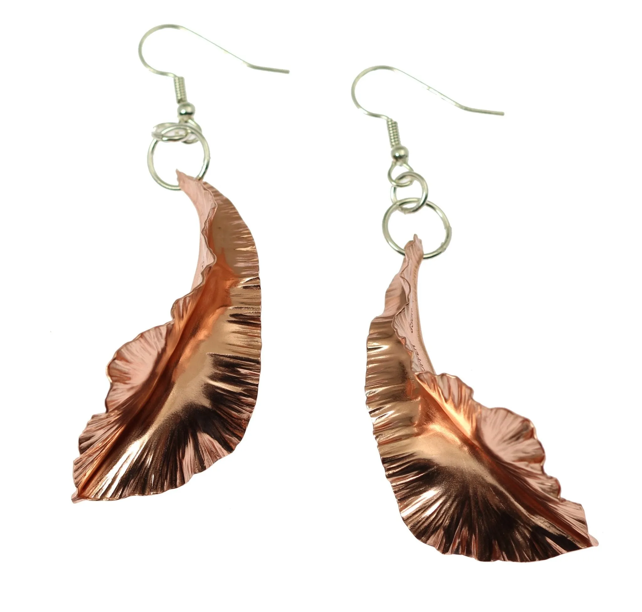 Copper Fold Formed Leaf Dangle Earrings