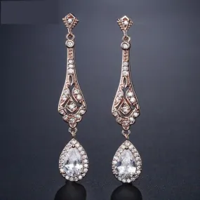 Crystal Long Drop Earrings Vintage Teardrop Bridal Party Wedding Jewelry